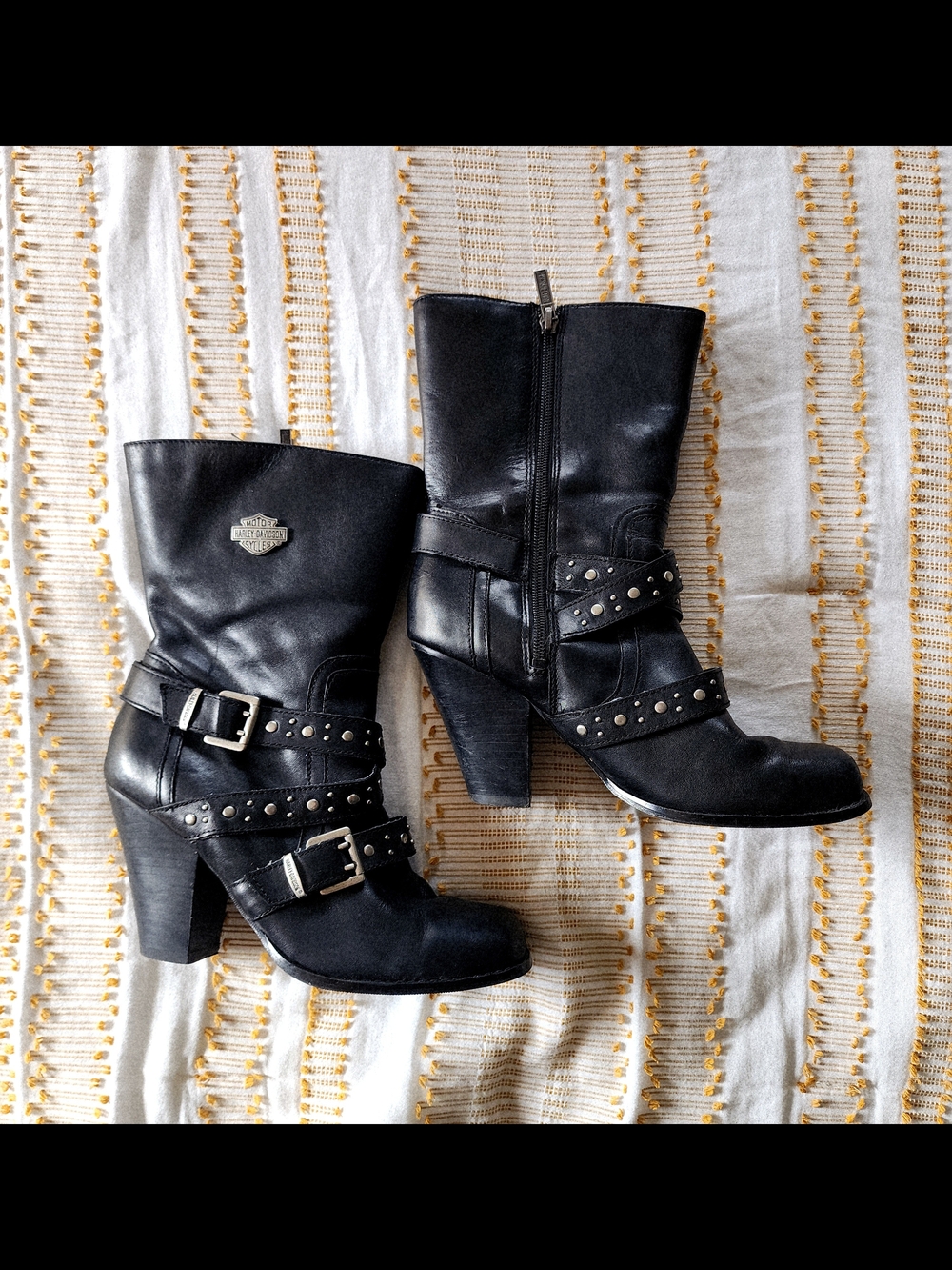 Harley-Davidson Women's "Obsession" Black Studded Buckle Leather Boots